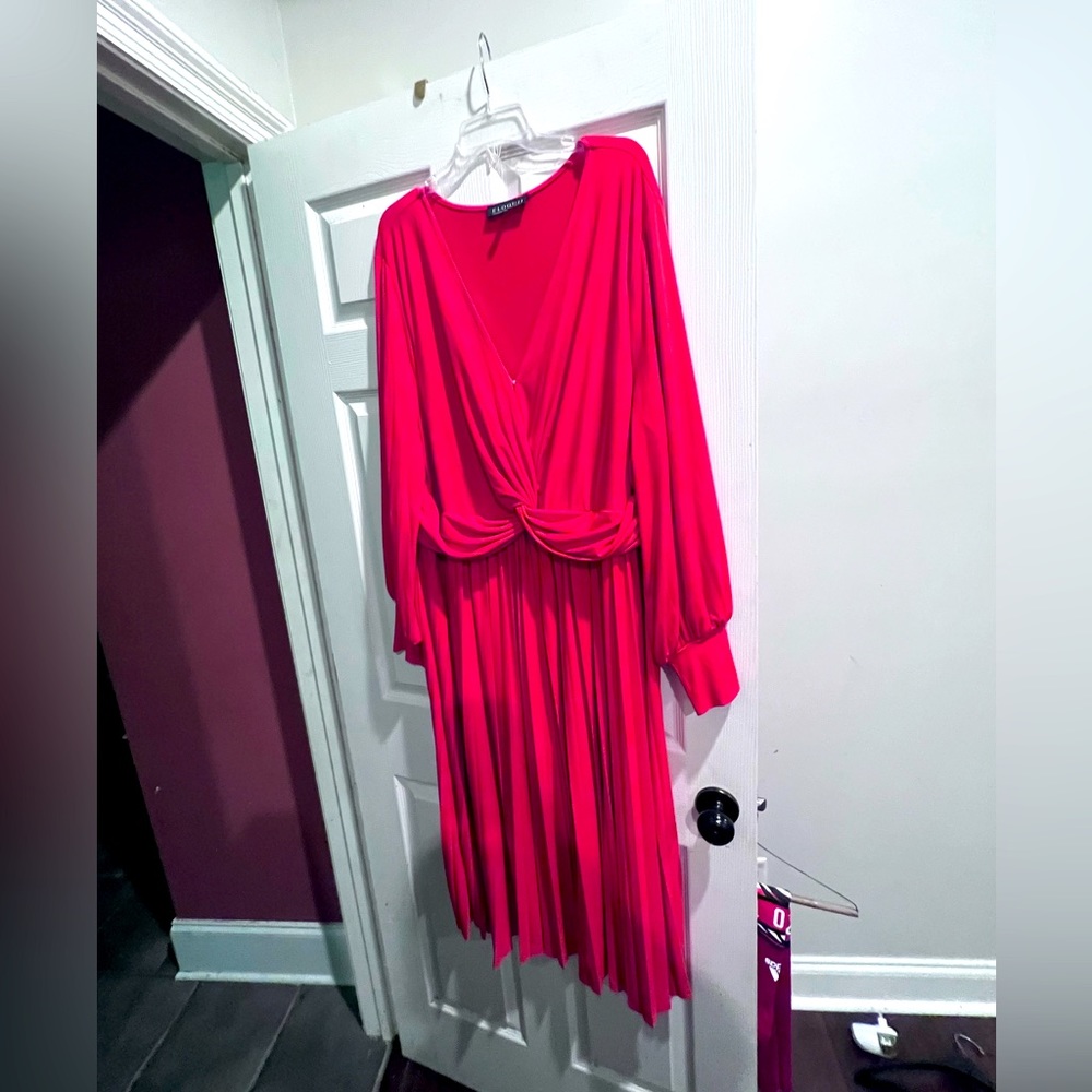 Red ELOQUII long sleeve maxi dress.  Great year round.